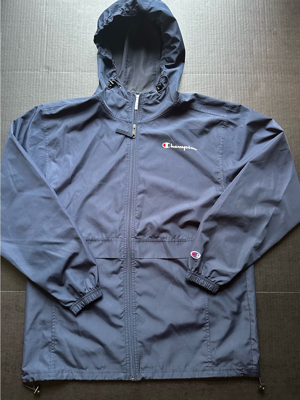 Champion Men's Navy Hooded Windbreaker Jacket Large
